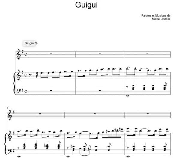 Guigui - Michel Jonasz - pratique du piano de 10 min - partition avec enregistrement de l'accompagnement piano par david bonnin